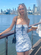 Roselith | Blue - Strapless Sheath Floral Printed Short Homecoming Dresses