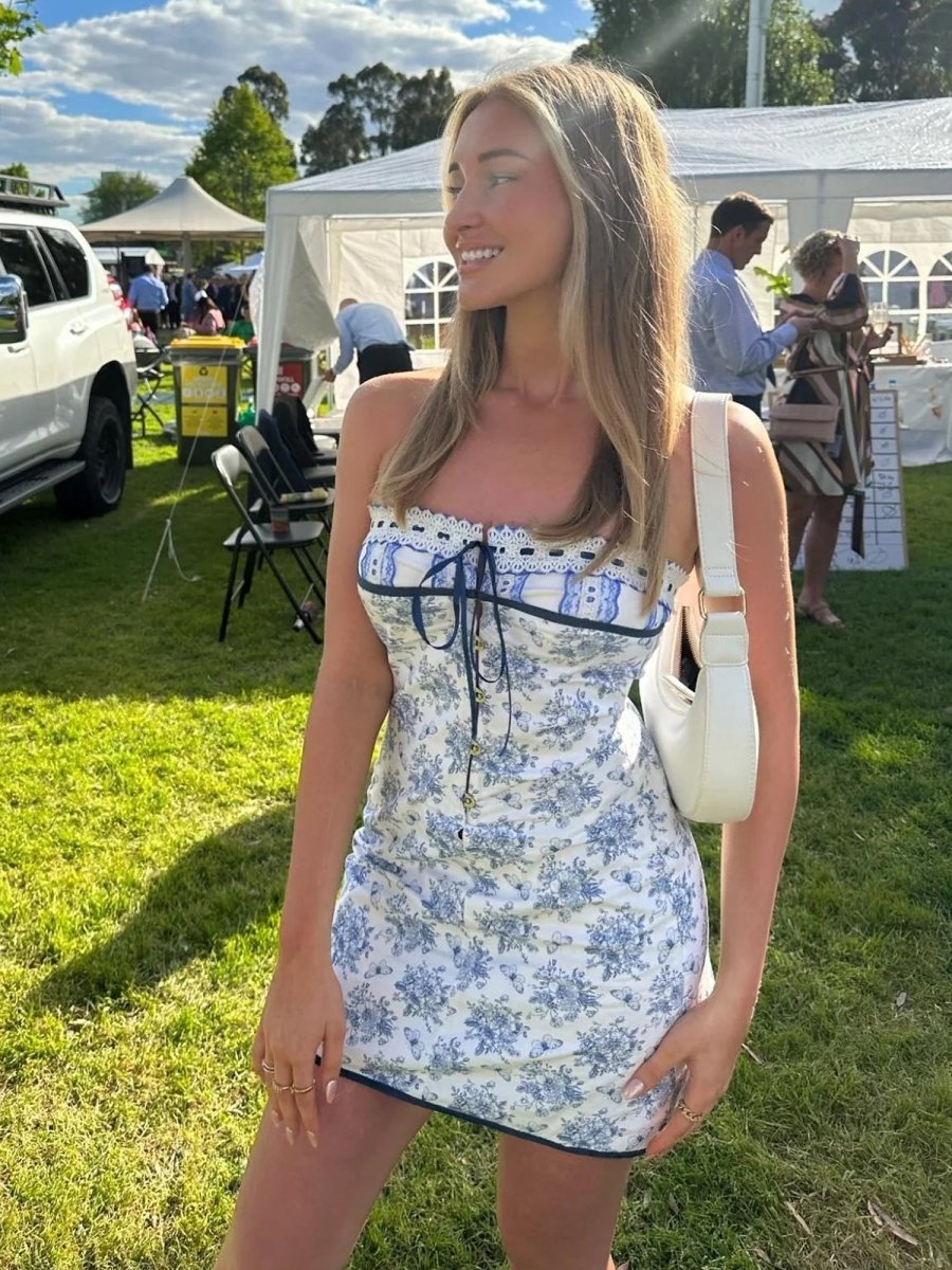 Roselith | Blue - Strapless Sheath Floral Printed Short Homecoming Dresses