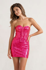 Rosey | Sheath Fuchsia Sweetheart Sequins Short Homecoming Dress - KissProm