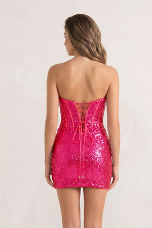 Rosey | Sheath Fuchsia Sweetheart Sequins Short Homecoming Dress - KissProm