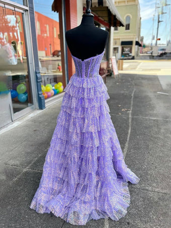 Rose Sweetheart Sequins Long A-line Dress