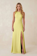 Round Neck Sheath Chiffon Appliqued Bridesmaid Dress in Buttercup - KissProm Bridesmaid Dresses