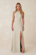 Round Neck Sheath Chiffon Appliqued Bridesmaid Dress in Dove Gray - KissProm Bridesmaid Dresses