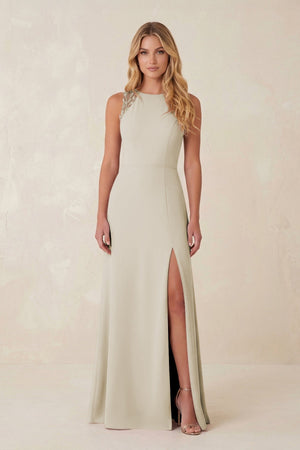 Round Neck Sheath Chiffon Appliqued Bridesmaid Dress in Dove Gray - KissProm Bridesmaid Dresses