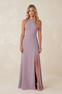 Round Neck Sheath Chiffon Appliqued Bridesmaid Dress in Dusk - KissProm Bridesmaid Dresses