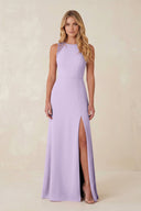 Round Neck Sheath Chiffon Appliqued Bridesmaid Dress in Lavender - KissProm Bridesmaid Dresses