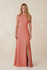 Round Neck Sheath Chiffon Appliqued Bridesmaid Dress in Mulberry - KissProm Bridesmaid Dresses