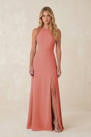 Round Neck Sheath Chiffon Appliqued Bridesmaid Dress in Mulberry - KissProm Bridesmaid Dresses
