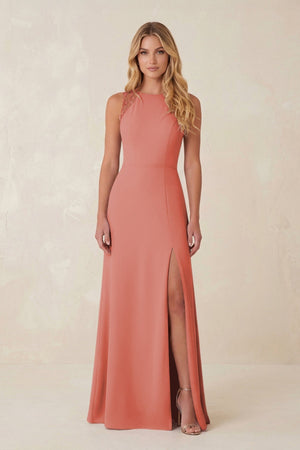 Round Neck Sheath Chiffon Appliqued Bridesmaid Dress in Mulberry - KissProm Bridesmaid Dresses
