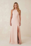 Round Neck Sheath Chiffon Appliqued Bridesmaid Dress in Pale Blush - KissProm Bridesmaid Dresses