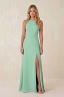 Round Neck Sheath Chiffon Appliqued Bridesmaid Dress in Pale Pistachio - KissProm Bridesmaid Dresses