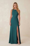 Round Neck Sheath Chiffon Appliqued Bridesmaid Dress in Pine - KissProm Bridesmaid Dresses
