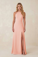 Round Neck Sheath Chiffon Appliqued Bridesmaid Dress in Rose Petal - KissProm Bridesmaid Dresses
