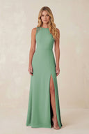 Round Neck Sheath Chiffon Appliqued Bridesmaid Dress in Sea Glass - KissProm Bridesmaid Dresses