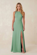 Round Neck Sheath Chiffon Appliqued Bridesmaid Dress in Sea Glass - KissProm Bridesmaid Dresses