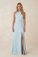 Round Neck Sheath Chiffon Appliqued Bridesmaid Dress in Sky Blue - KissProm Bridesmaid Dresses