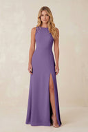 Round Neck Sheath Chiffon Appliqued Bridesmaid Dress in Tahiti - KissProm Bridesmaid Dresses