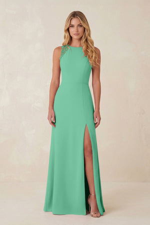 Round Neck Sheath Chiffon Appliqued Bridesmaid Dress in Turquoise - KissProm Bridesmaid Dresses