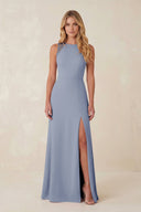 Round Neck Sheath Chiffon Appliqued Bridesmaid Dress in Twilight - KissProm Bridesmaid Dresses