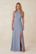 Round Neck Sheath Chiffon Appliqued Bridesmaid Dress in Twilight - KissProm Bridesmaid Dresses