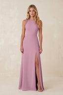 Round Neck Sheath Chiffon Appliqued Bridesmaid Dress in Vintage Mauve - KissProm Bridesmaid Dresses