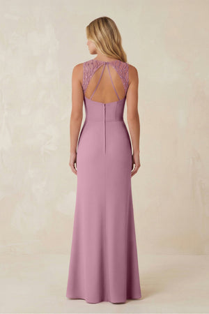 Round Neck Sheath Chiffon Appliqued Bridesmaid Dress in Vintage Mauve - KissProm Bridesmaid Dresses