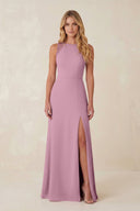Round Neck Sheath Chiffon Appliqued Bridesmaid Dress in Vintage Mauve - KissProm Bridesmaid Dresses
