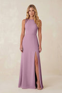 Round Neck Sheath Chiffon Appliqued Bridesmaid Dress in Wisteria - KissProm Bridesmaid Dresses