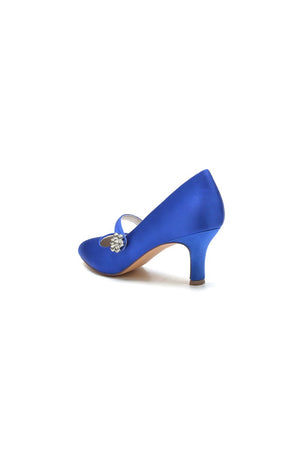 Round Toe Crystal Buckle Strap Chunky Heels - KissProm