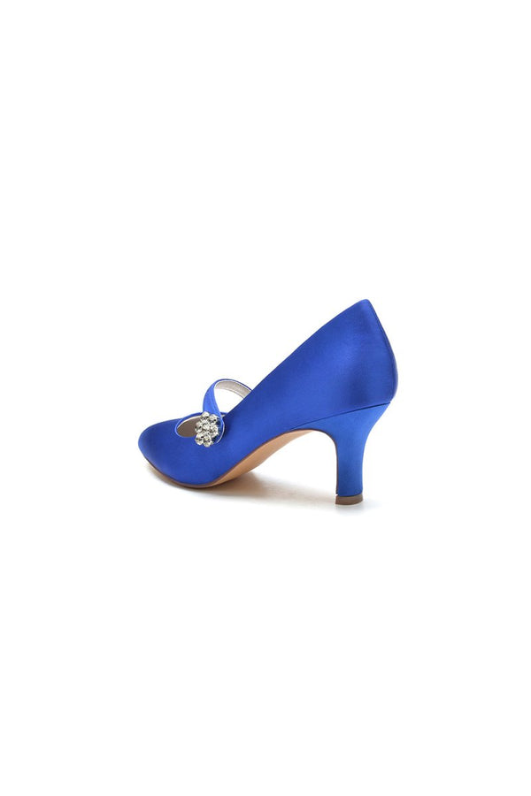 Round Toe Crystal Buckle Strap Chunky Heels - KissProm
