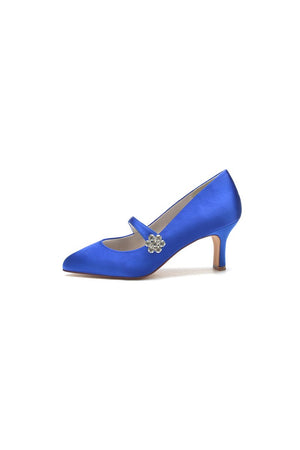Round Toe Crystal Buckle Strap Chunky Heels - KissProm