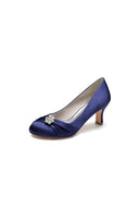Round Toe Crystal Flower Chunky Heels - KissProm