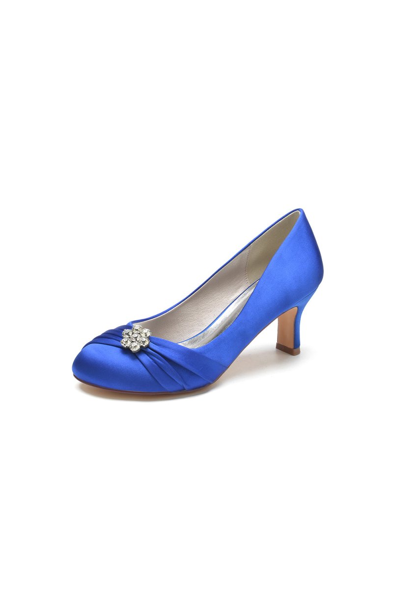 Round Toe Crystal Flower Chunky Heels - KissProm