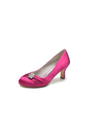 Round Toe Crystal Flower Chunky Heels - KissProm