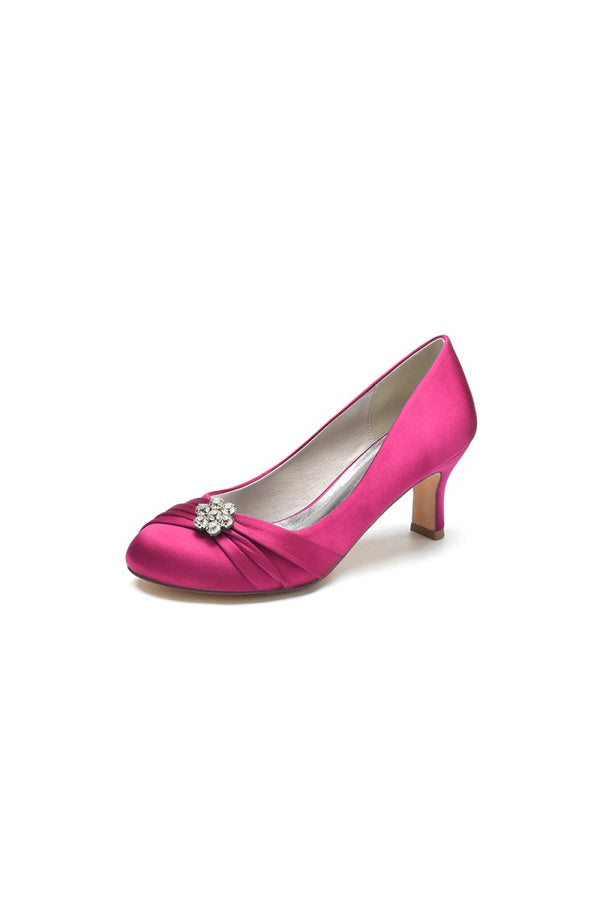 Round Toe Crystal Flower Chunky Heels - KissProm