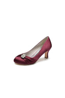 Round Toe Crystal Flower Chunky Heels - KissProm