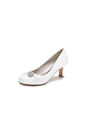 Round Toe Crystal Flower Chunky Heels - KissProm
