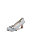 Round Toe Crystal Flower Chunky Heels - KissProm