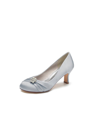 Round Toe Crystal Flower Chunky Heels - KissProm