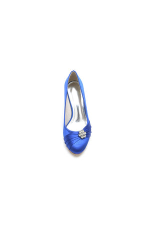 Round Toe Crystal Flower Chunky Heels - KissProm