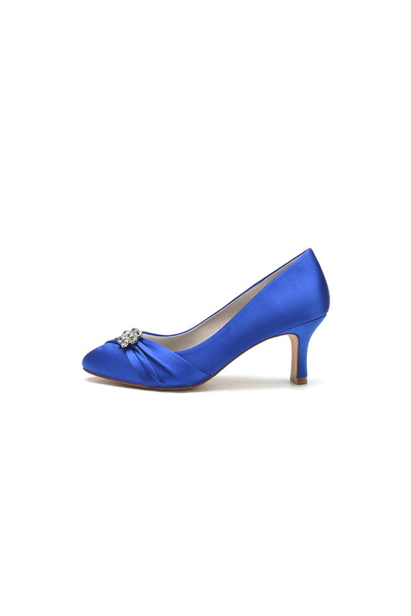 Round Toe Crystal Flower Chunky Heels - KissProm