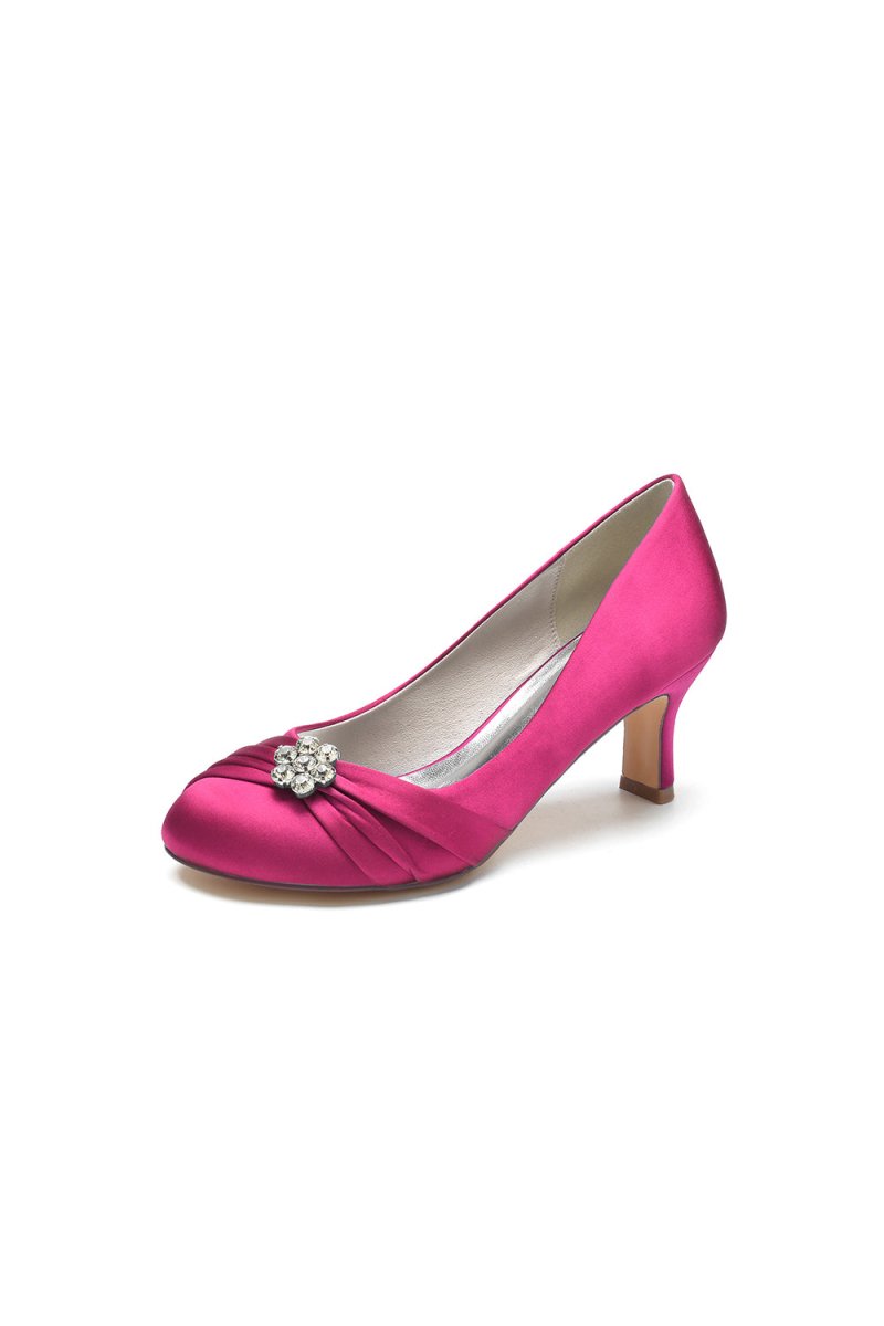 Round Toe Crystal Flower Chunky Heels - KissProm