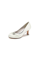 Round Toe Crystal Flower Chunky Heels - KissProm