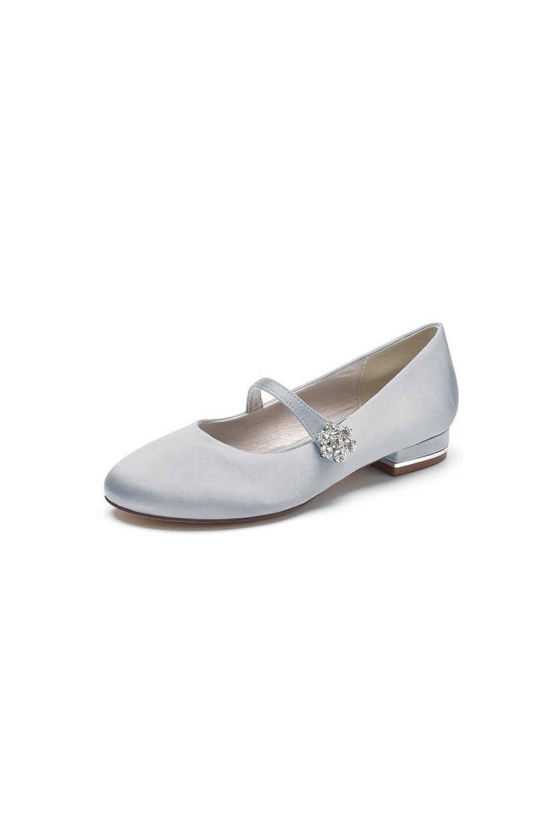 Round Toe Crystal Flower Flats - KissProm