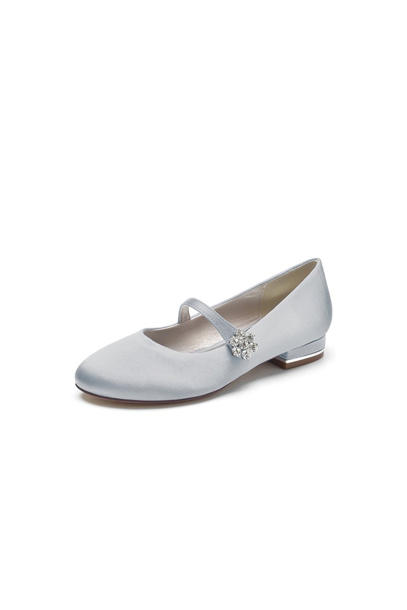Round Toe Crystal Flower Flats - KissProm