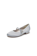 Round Toe Crystal Flower Flats - KissProm