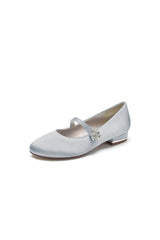 Round Toe Crystal Flower Flats - KissProm