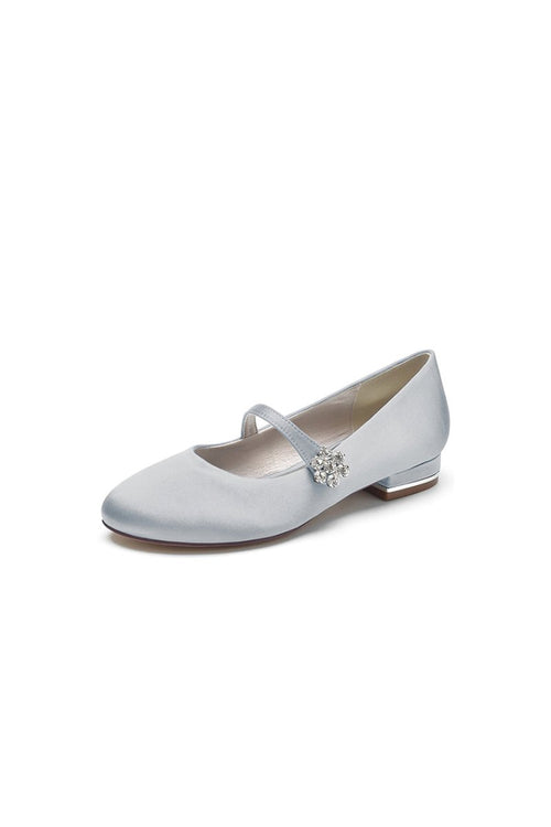 Round Toe Crystal Flower Flats - KissProm