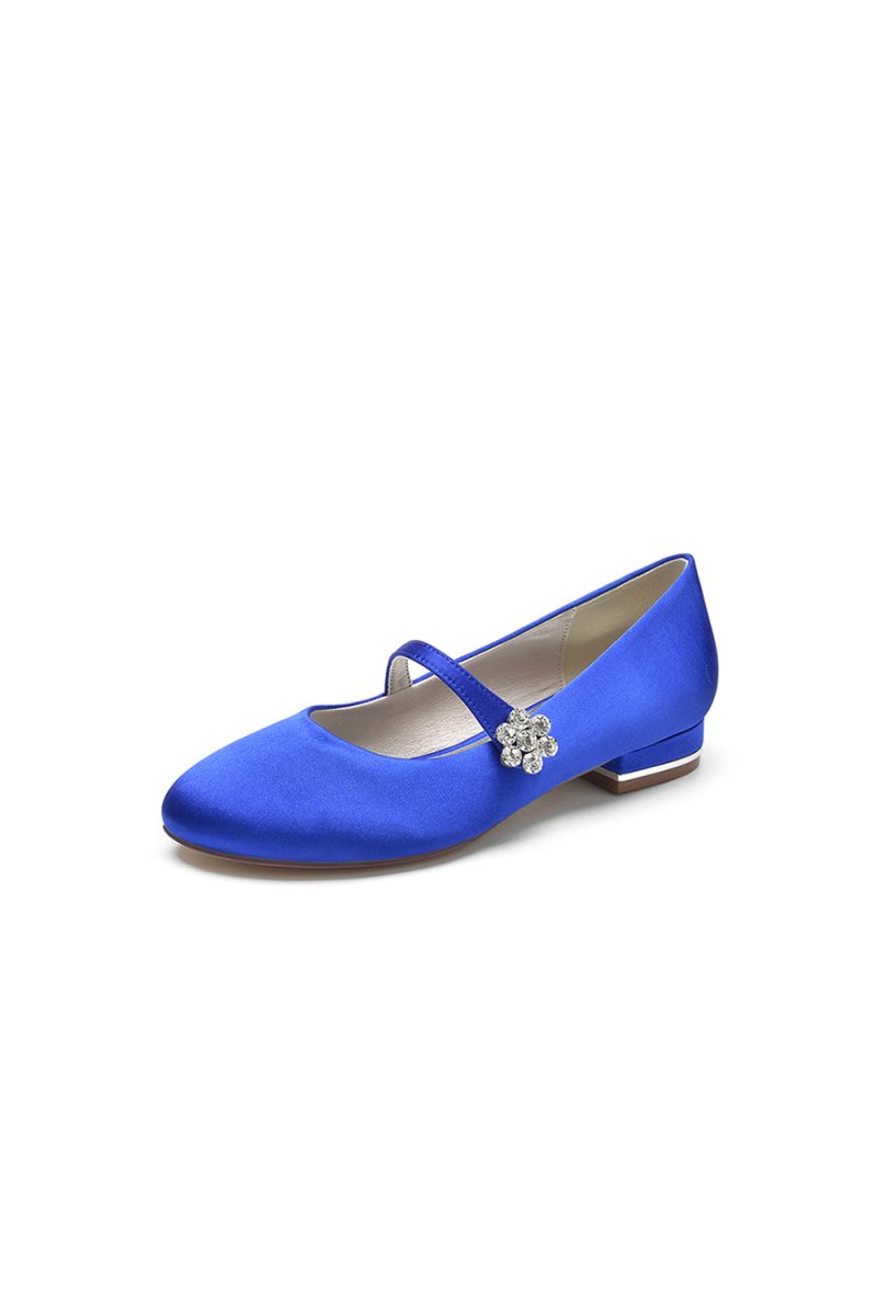 Round Toe Crystal Flower Flats - KissProm