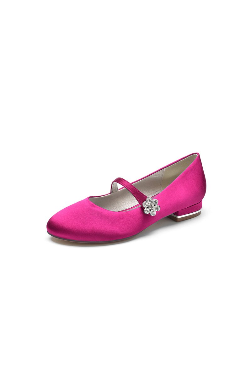 Round Toe Crystal Flower Flats - KissProm